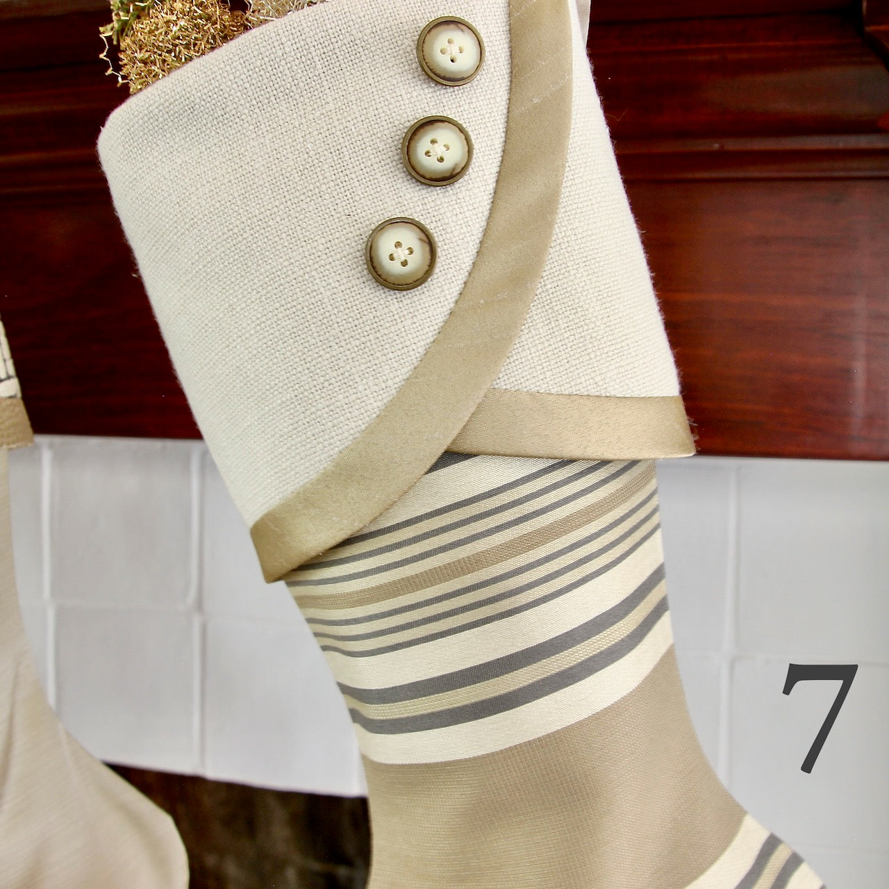 Moss Green, Silver, Gold and Taupe Christmas Stockings — Traditional, Unique, Modern Christmas Stockings -- Shipping Included!