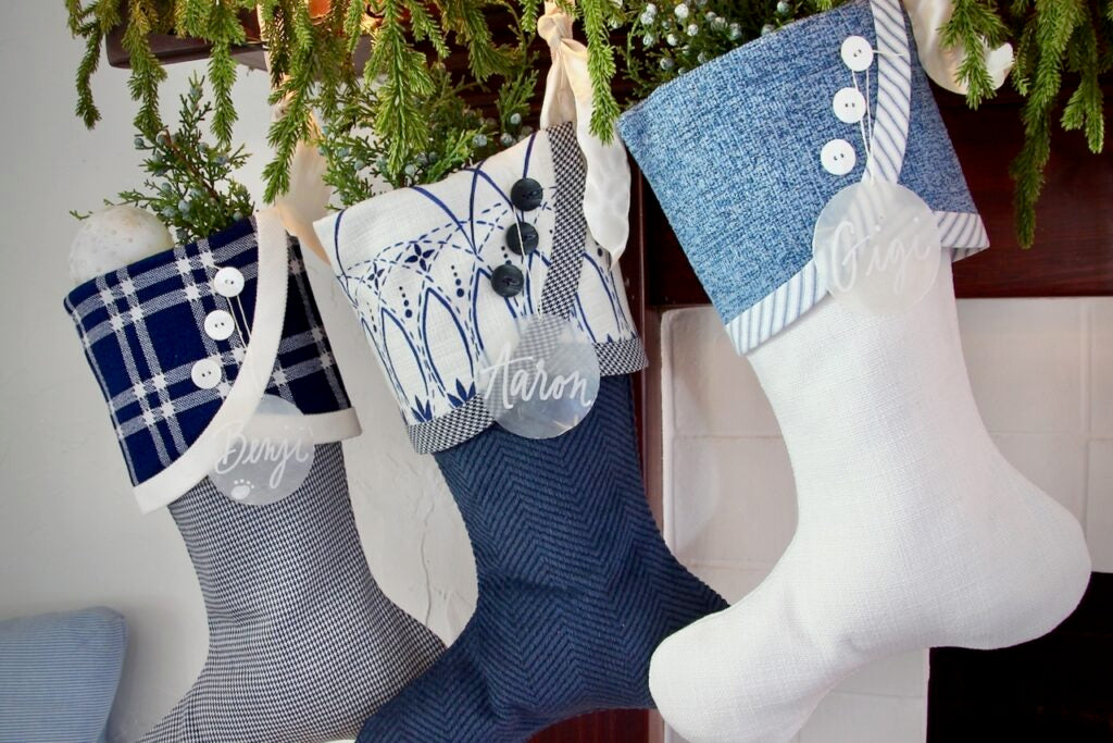 Curated Christmas Stocking Set - Navy and White