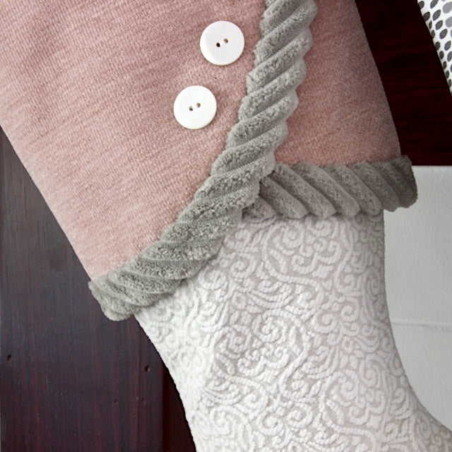White Paisley Pink Cuff | Grey and Blush | Handmade Christmas Stocking