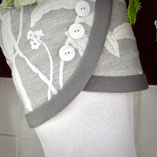 White Stocking Gray Print Cuff | Grey and Blush | Handmade Christmas Stocking