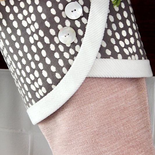 Pink Stocking and Spotted Cuff | Grey and Blush | Handmade Christmas Stocking