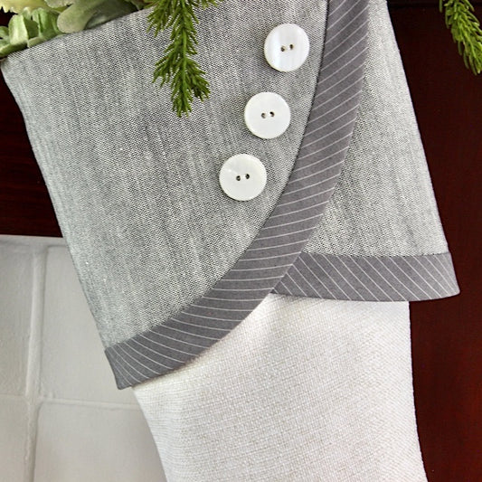 White Stocking Gray Cuff | Grey and Blush | Handmade Christmas Stocking