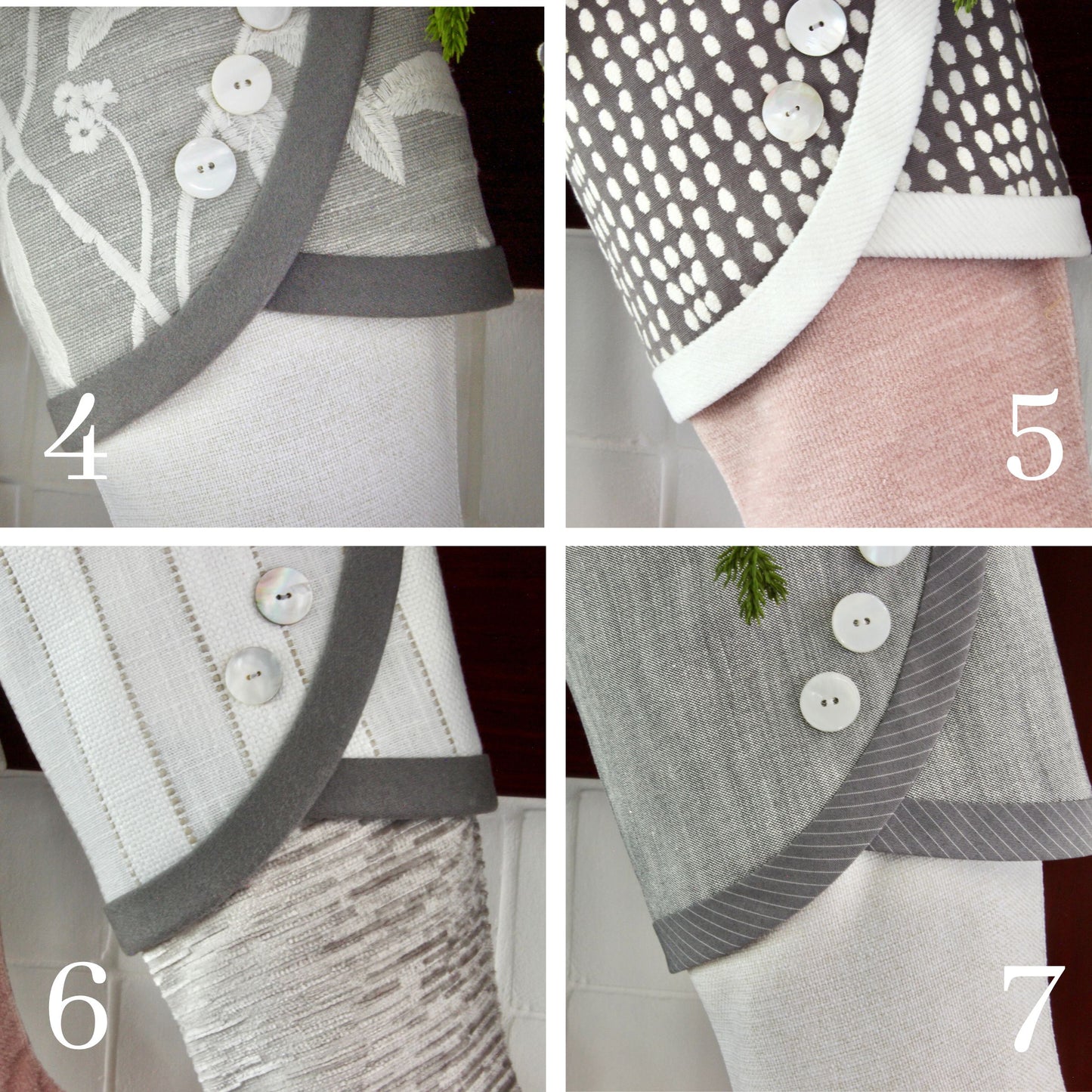 White Stocking Gray Cuff | Grey and Blush | Handmade Christmas Stocking