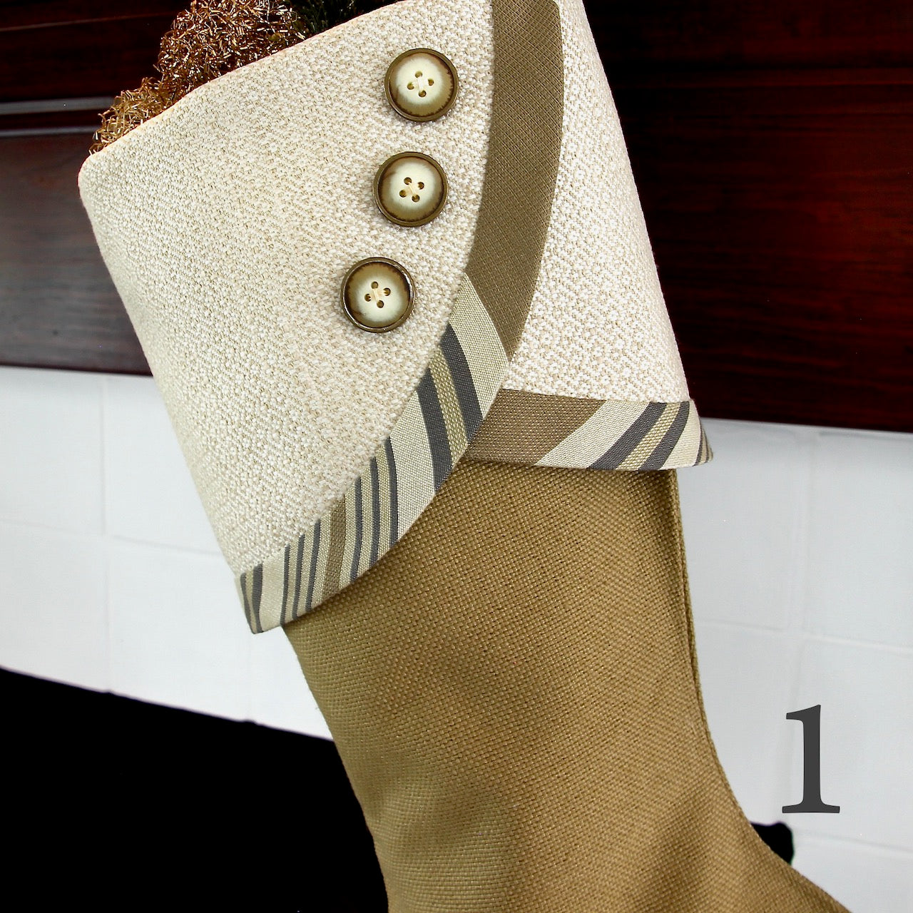 Moss Green, Silver, Gold and Taupe Christmas Stockings — Traditional, Unique, Modern Christmas Stockings --  Shipping Included!