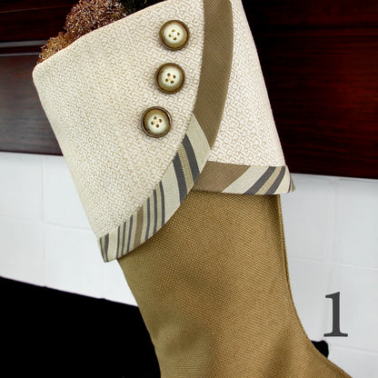 Moss Green, Silver, Gold and Taupe Christmas Stockings — Traditional, Unique, Modern Christmas Stockings --  Shipping Included!