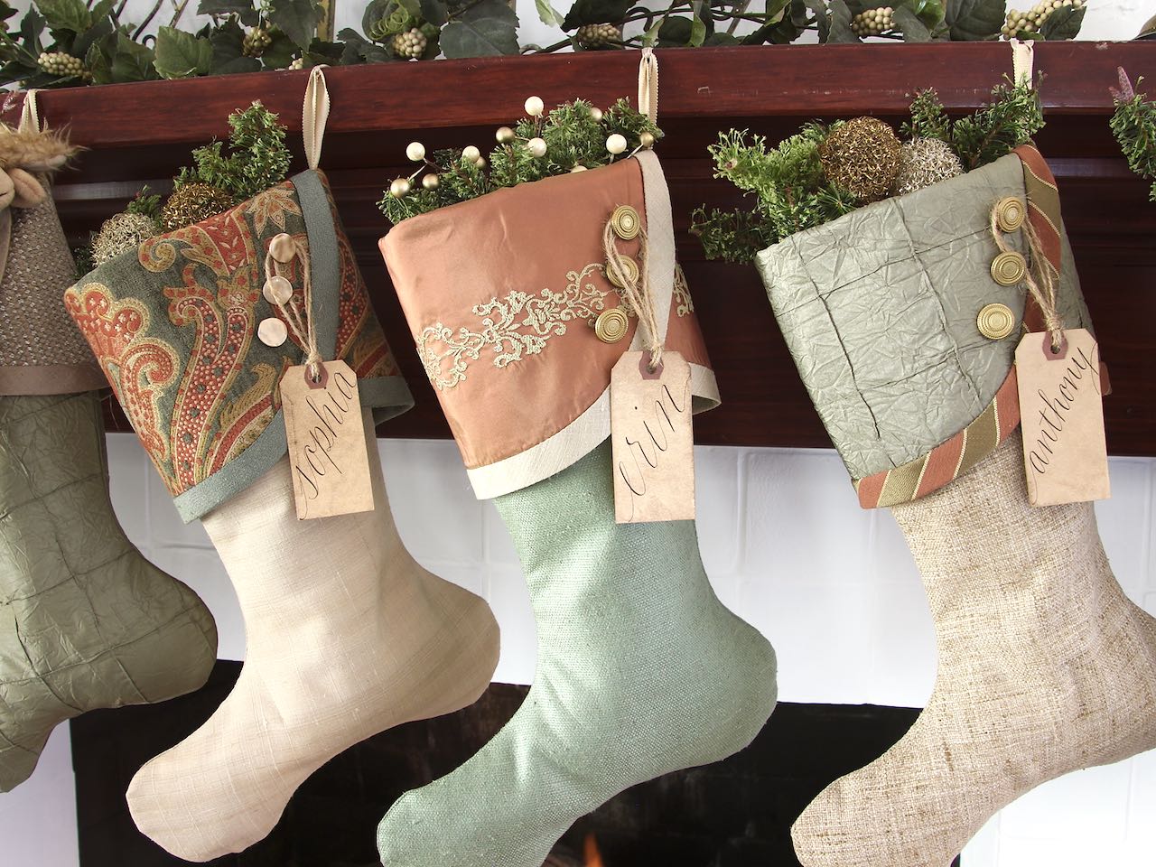 Sage Green and Rose Gold Christmas Stockings — Premium, LIMITED EDITION -- Shipping Included!