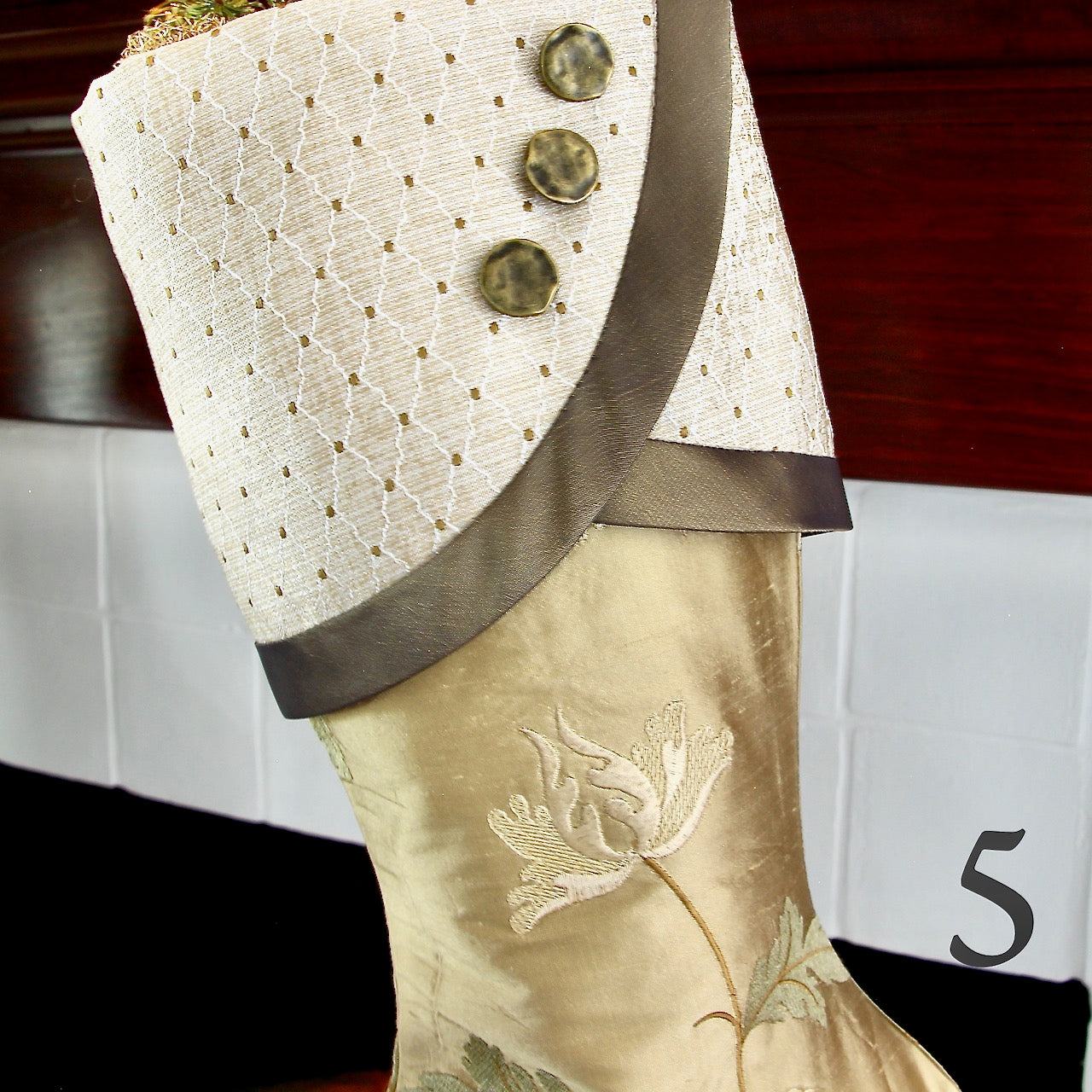 Moss Green, Silver, Gold and Taupe Christmas Stockings — Traditional, Unique, Modern Christmas Stockings --  Shipping Included!