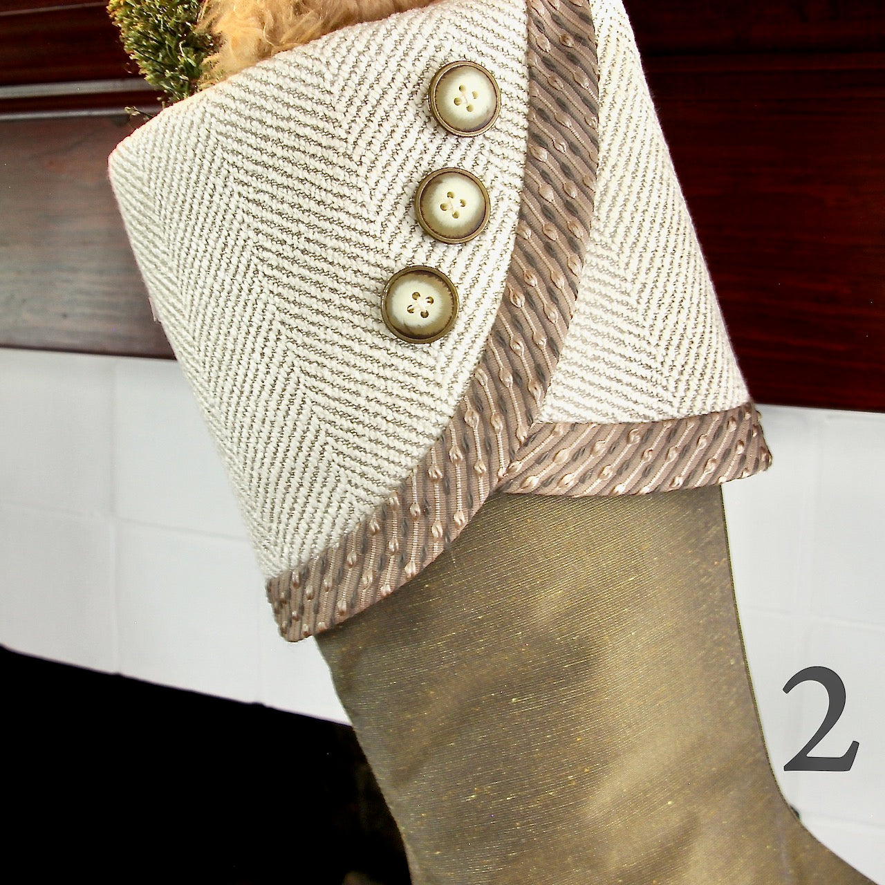 Moss Green, Silver, Gold and Taupe Christmas Stockings — Traditional, Unique, Modern Christmas Stockings --  Shipping Included!