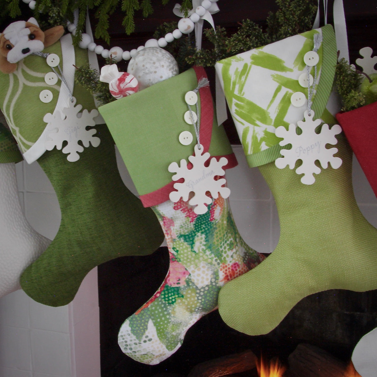 Vibrant Greens and Raspberry Reds With Tropical Flair | Handmade Christmas Stockings