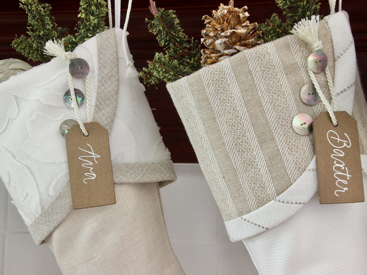 White Cottage Christmas Stockings or Modern Farmhouse Stockings— Shipping Included!