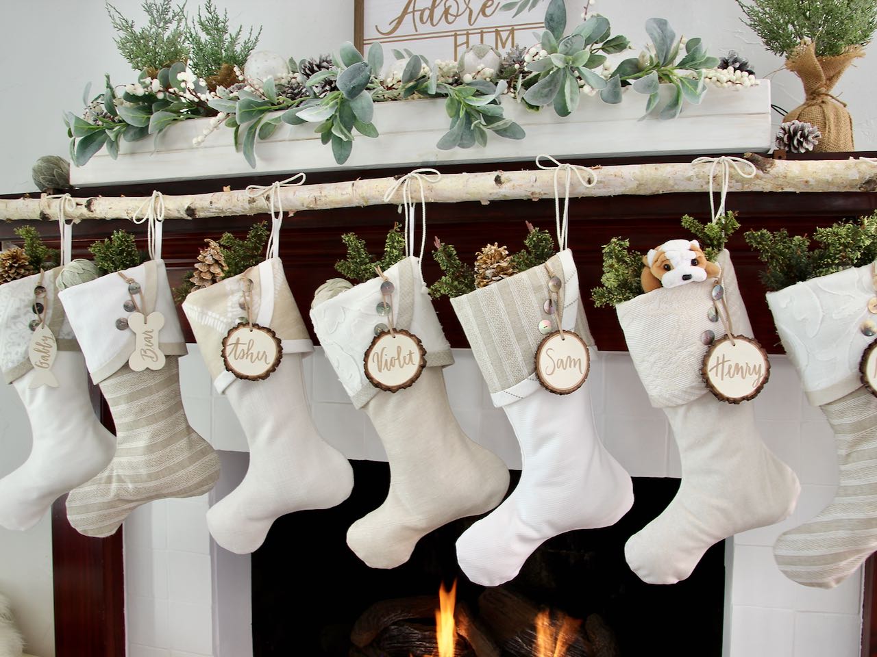 White Cottage Christmas Stockings or Modern Farmhouse Stockings— Shipping Included!