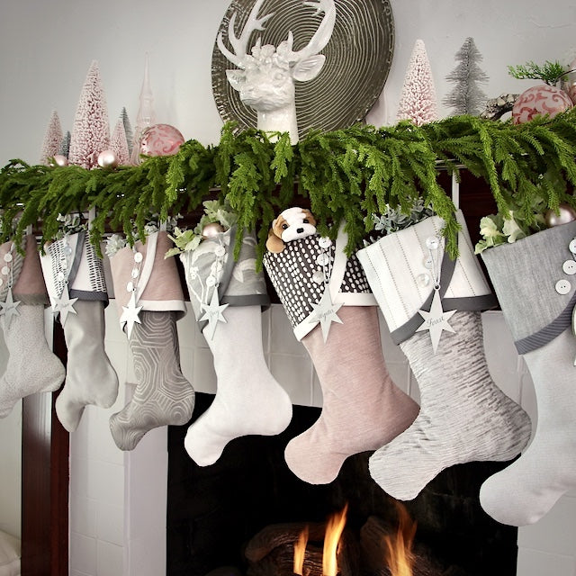 Grey and White Christmas Stockings With A Blushing Twist -- Shipping Included!