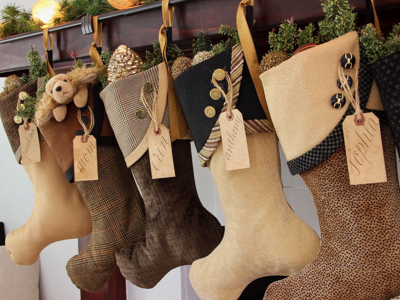 Rich and Sophisticated — Brown, Gold & Black Christmas Stockings — Shipping Included!