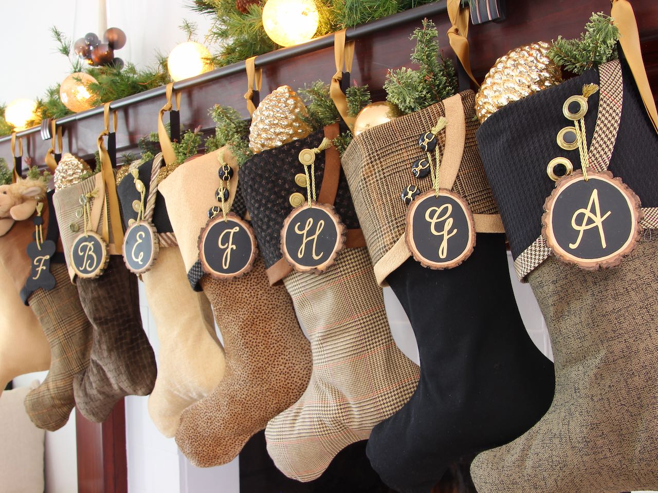 Rich and Sophisticated — Brown, Gold & Black Christmas Stockings — Shipping Included!