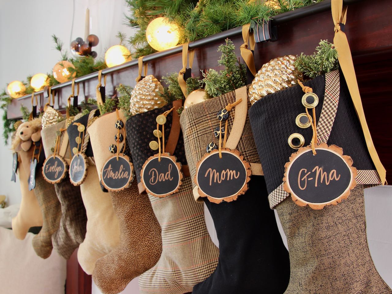 Rich and Sophisticated — Brown, Gold & Black Christmas Stockings — Shipping Included!