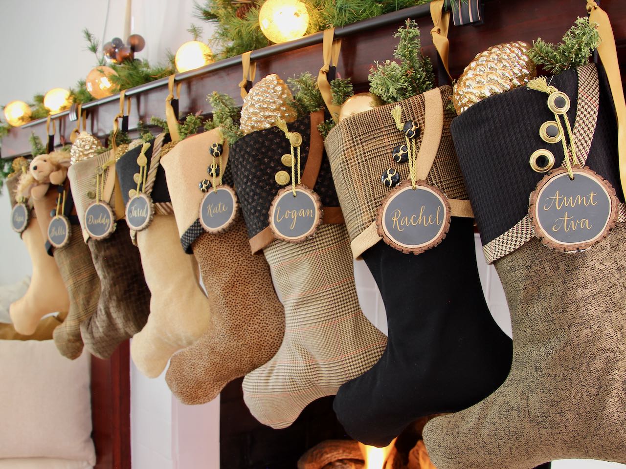 Rich and Sophisticated — Brown, Gold & Black Christmas Stockings — Shipping Included!