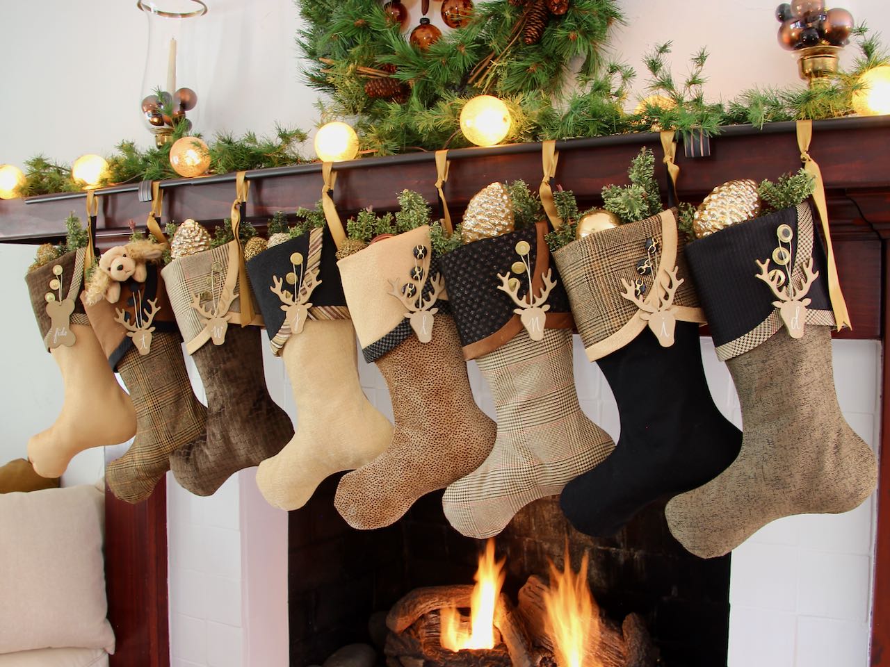 Rich and Sophisticated — Brown, Gold & Black Christmas Stockings — Shipping Included!
