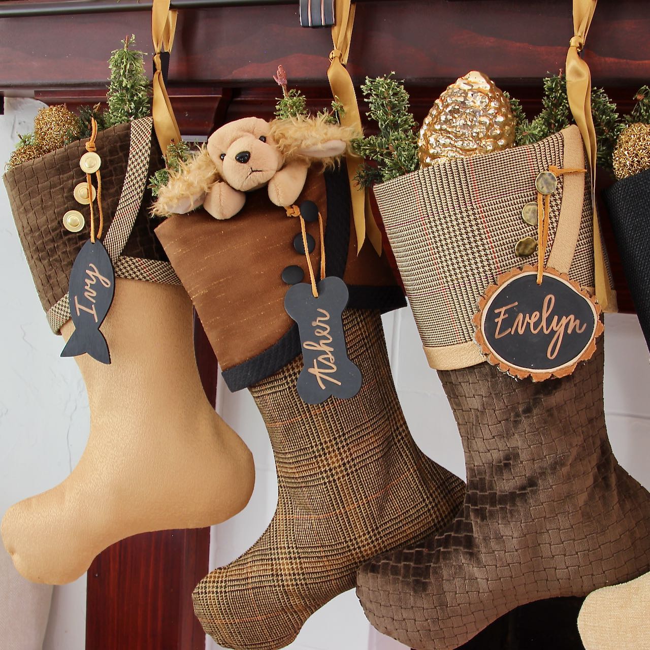 Rich and Sophisticated — Brown, Gold & Black Christmas Stockings — Shipping Included!