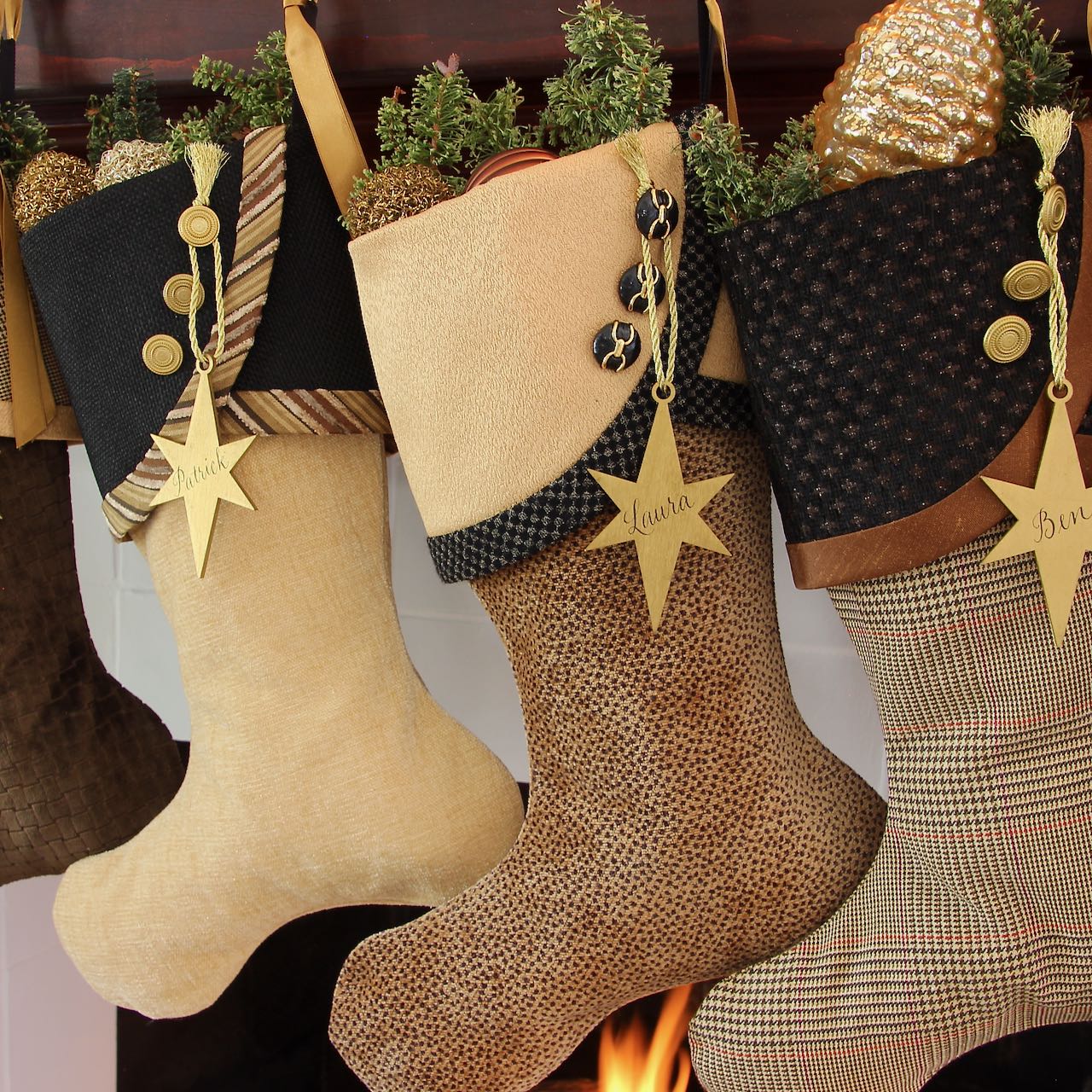 Rich and Sophisticated — Brown, Gold & Black Christmas Stockings — Shipping Included!