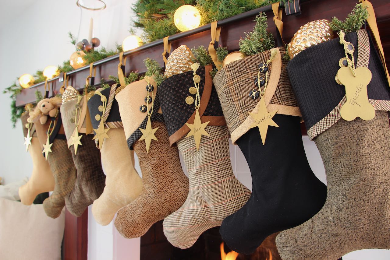 Rich and Sophisticated — Brown, Gold & Black Christmas Stockings — Shipping Included!
