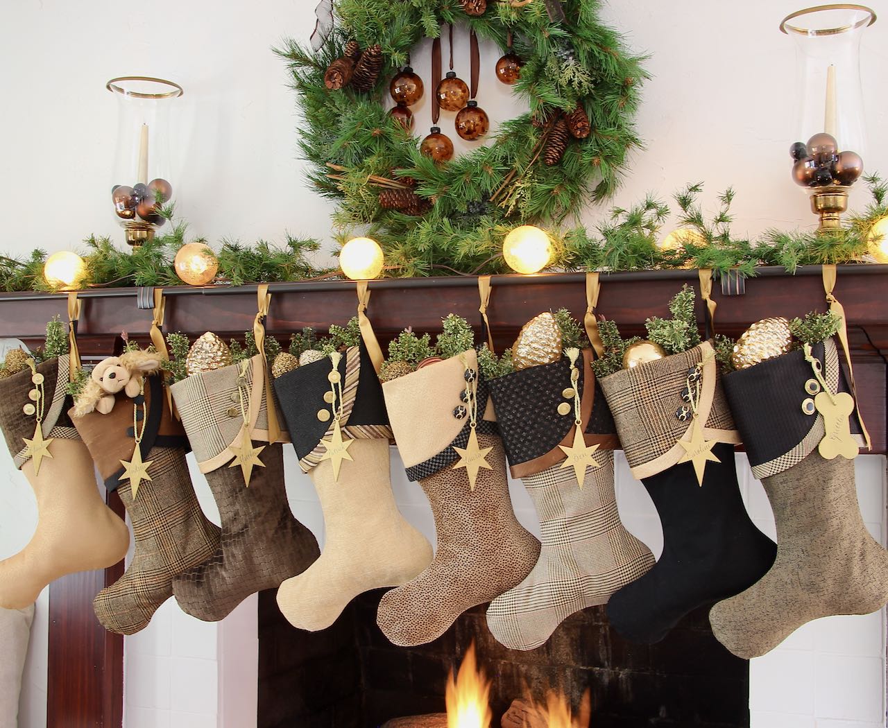 Rich and Sophisticated — Brown, Gold & Black Christmas Stockings — Shipping Included!
