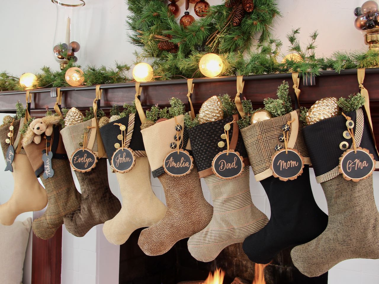 Rich and Sophisticated — Brown, Gold & Black Christmas Stockings — Shipping Included!