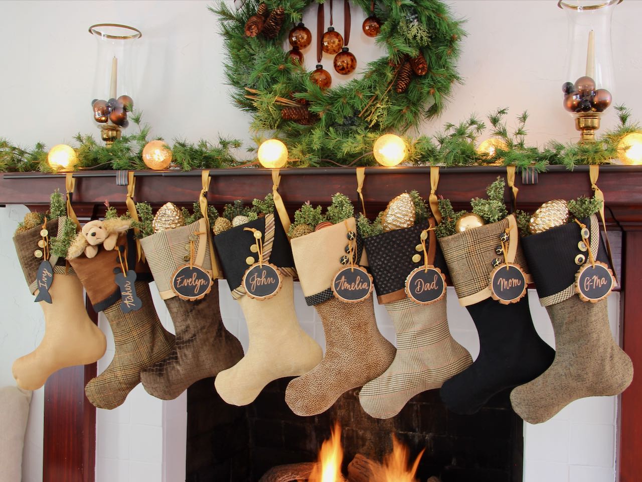 Rich and Sophisticated — Brown, Gold & Black Christmas Stockings — Shipping Included!