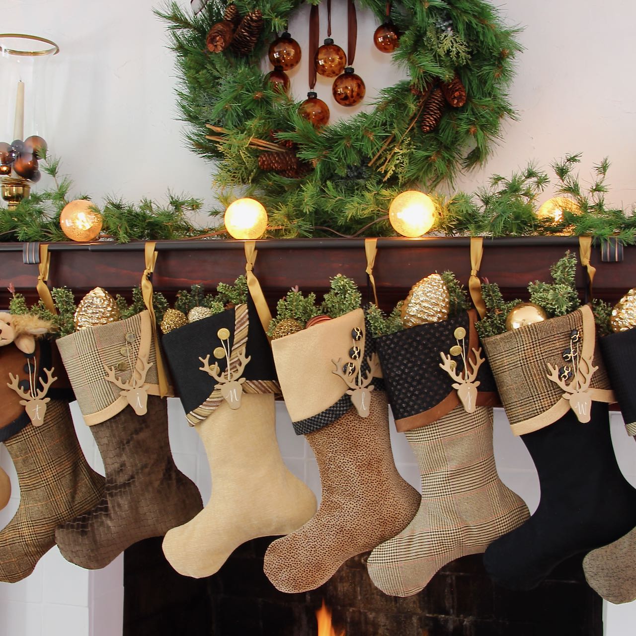 Rich and Sophisticated — Brown, Gold & Black Christmas Stockings — Shipping Included!